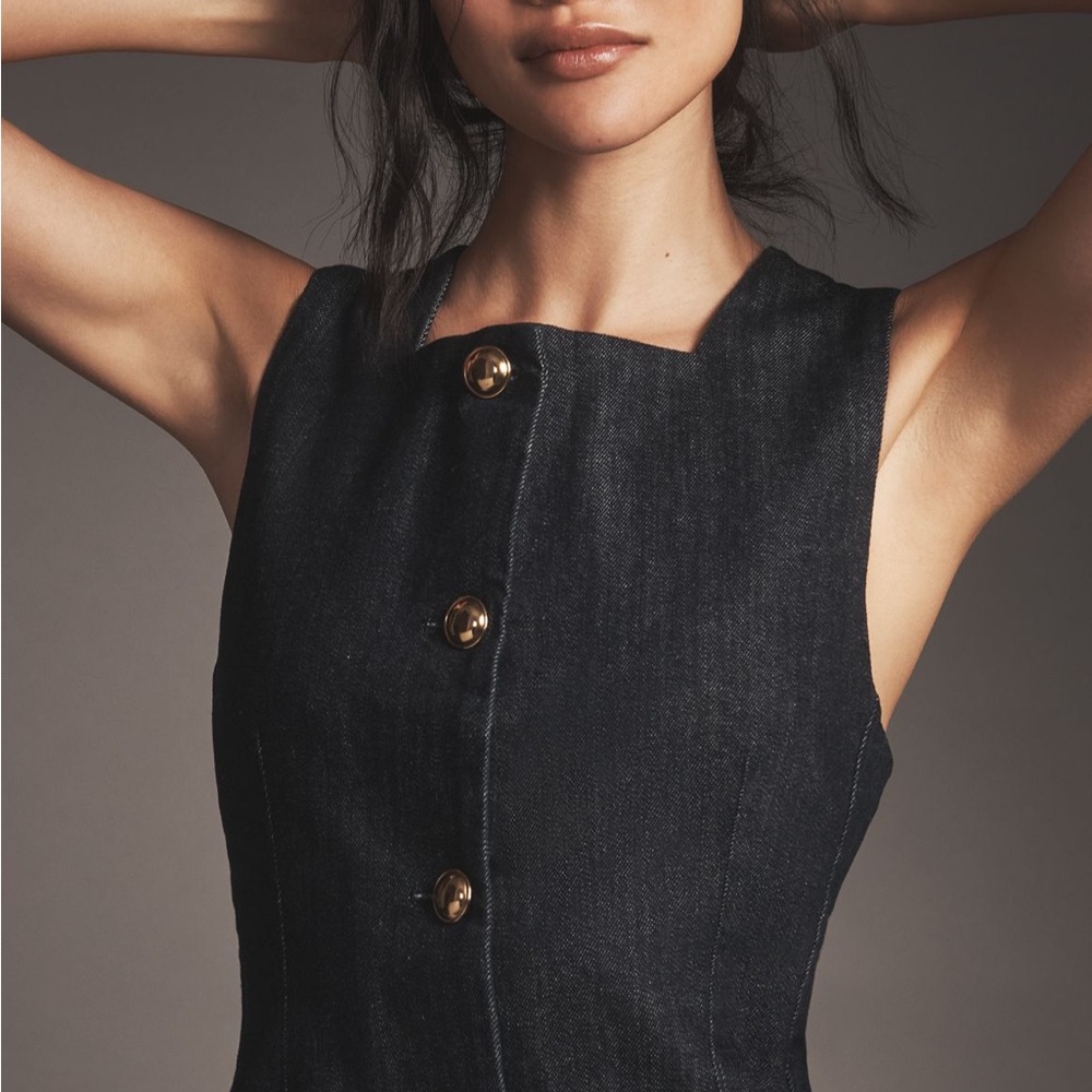 Anthropologie Maeve Square Neck Vest Sleeveless Top with Gold Buttons Size XL - Picture 2 of 4